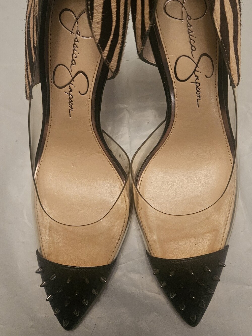 Jessica Simpson Black & Tan Studded Pointed-Toe Pumps